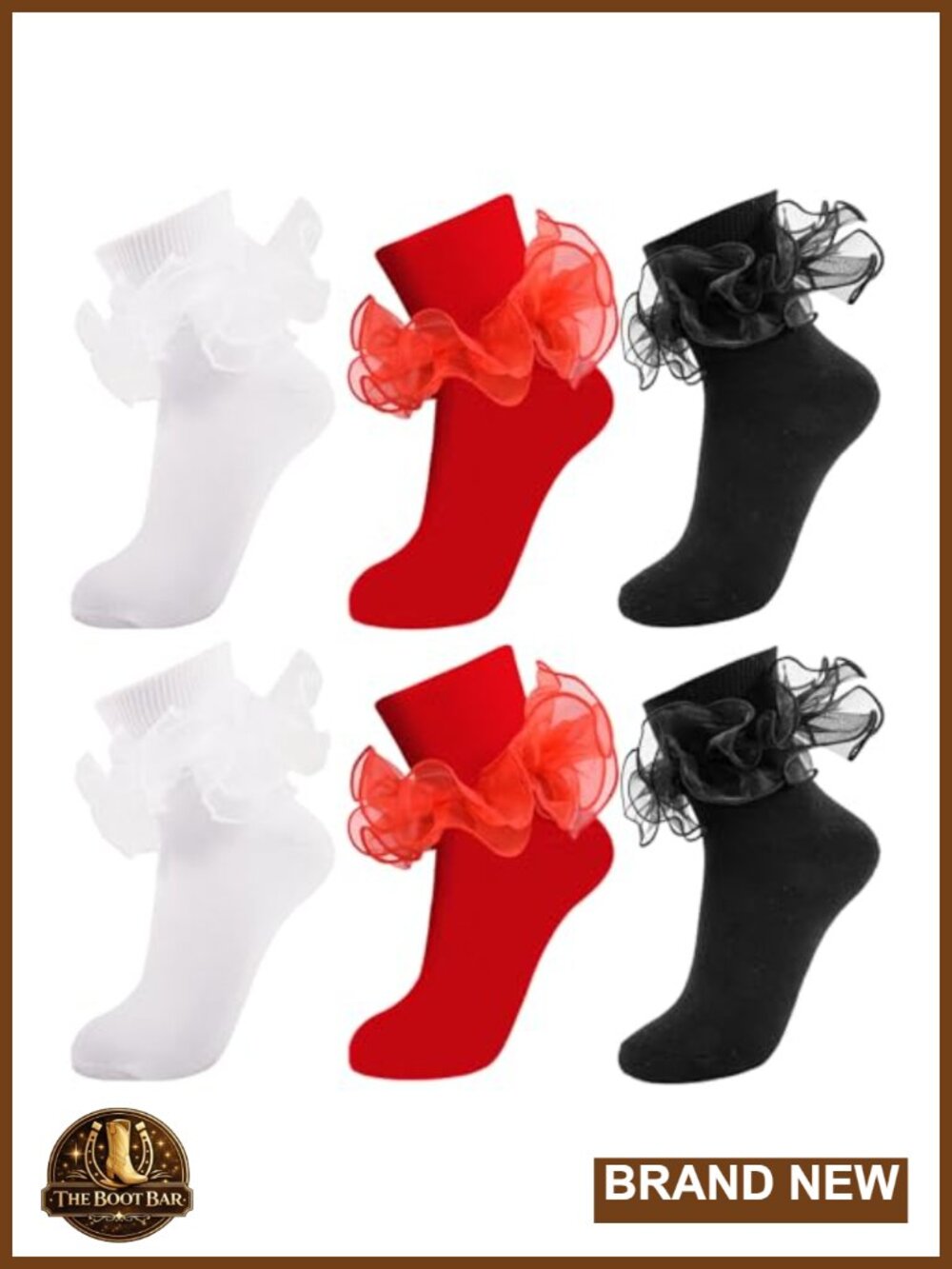 Womens Ruffle Socks Double Lace Frilly Turn Cuff Dress Socks